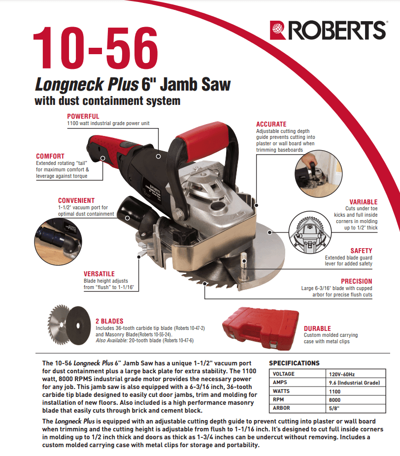 Roberts Longneck Plus Jamb Saw R10-56 With Dust Containment System New - Image 5