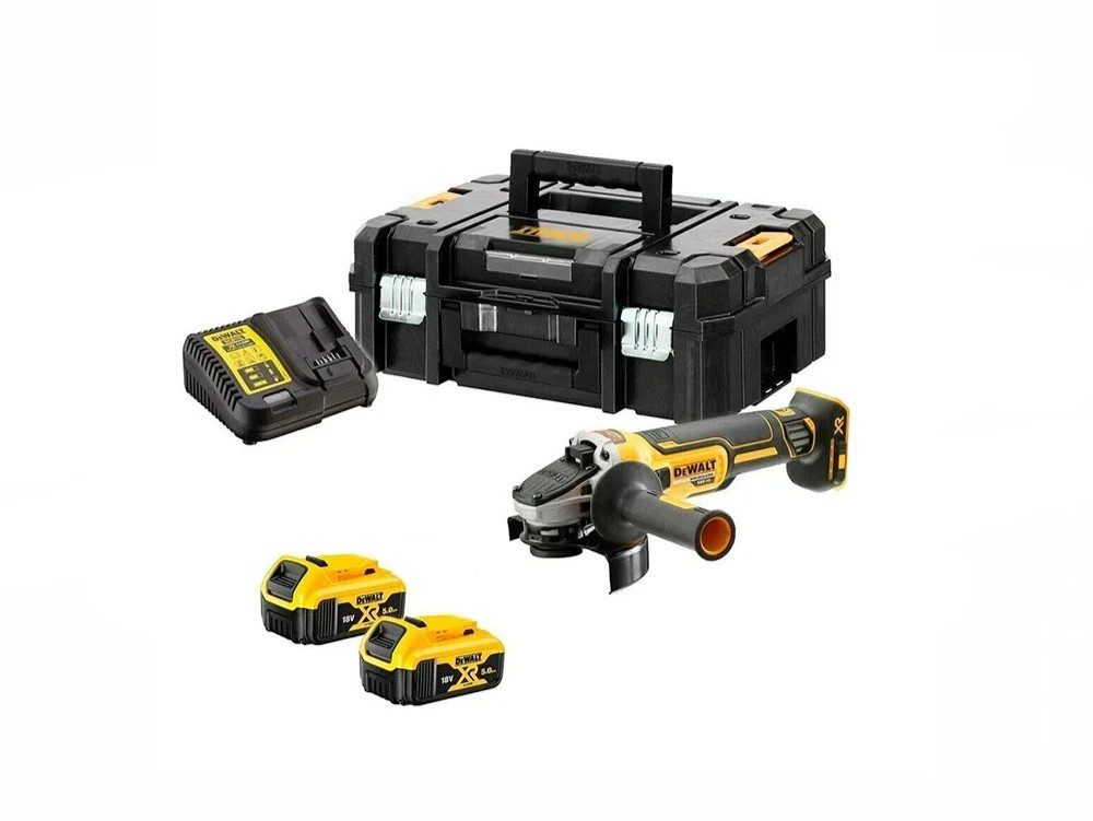 DeWalt DCG405P2 18V XR Brushless Angle Grinder Kit 2x 5.0Ah Batteries TSTAK