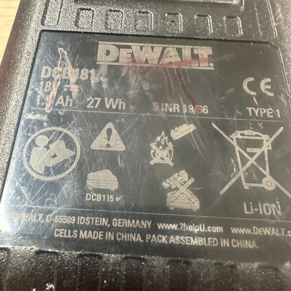 DeWalt DCB181 XR Battery 18V 1.5Ah Li-Ion Rechargeable Power Tool Pack