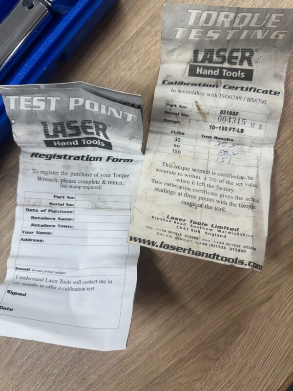 Laser 2002 Torque Wrench 1/2" Drive 10-150 ft-lb with Case Used Tool Set