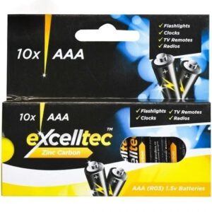 Excelltec AAA Batteries 10 Pack Zinc Carbon R03 1.5V Long-Lasting Power