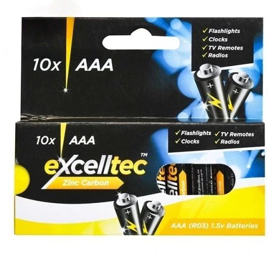 Excelltec AAA Batteries 10 Pack Zinc Carbon R03 1.5V Long-Lasting Power