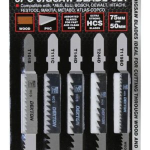 Dekton 5pc T-Shank Jigsaw Blade Set Wood & PVC T-Shank 75mm 50mm HCS