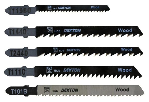 Dekton 5pc T-Shank Jigsaw Blade Set Wood & PVC T-Shank 75mm 50mm HCS