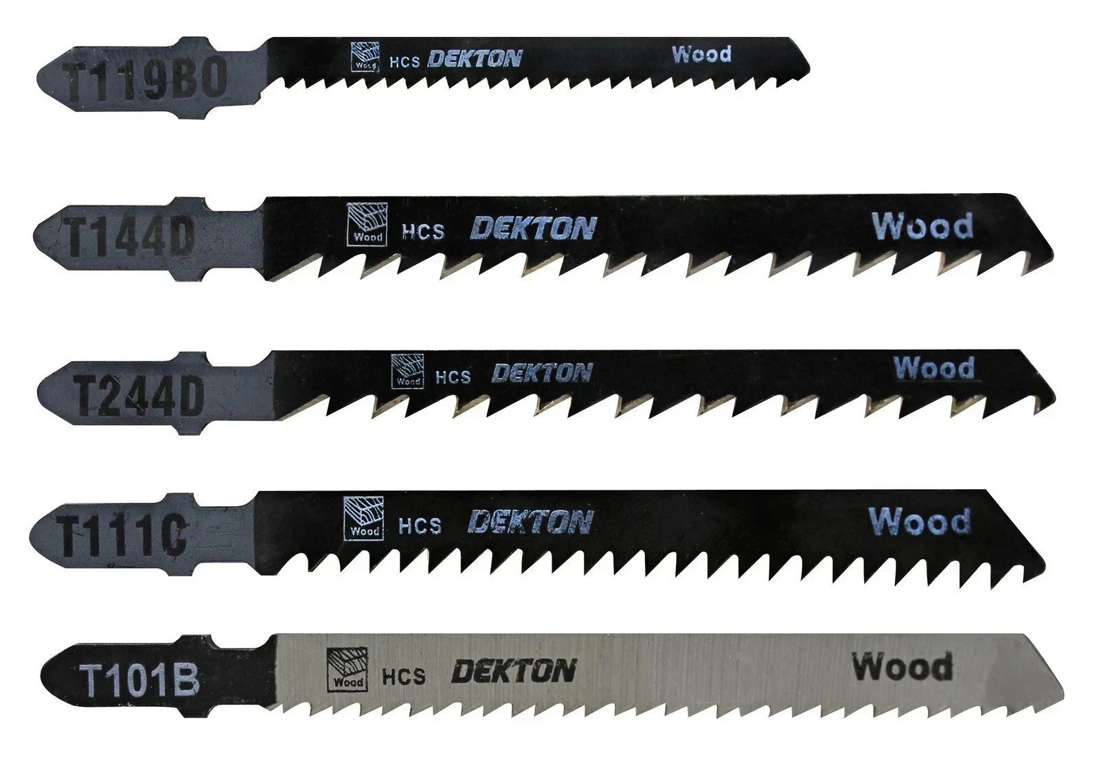 Dekton 5pc T-Shank Jigsaw Blade Set Wood & PVC T-Shank 75mm 50mm HCS - Image 2