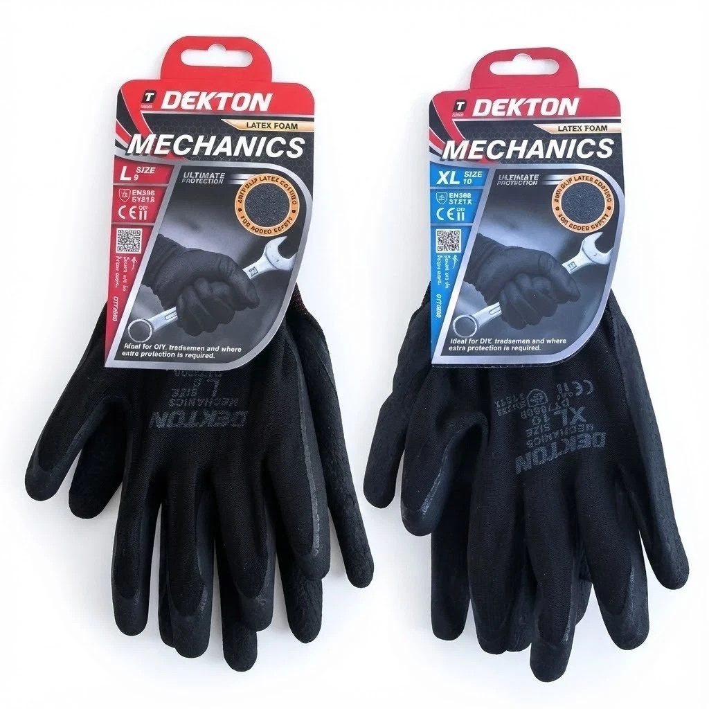 Dekton Mechanics Pu Latex Foam Coated Work Gloves High Grip Glove L/XL Sizes - Image 1