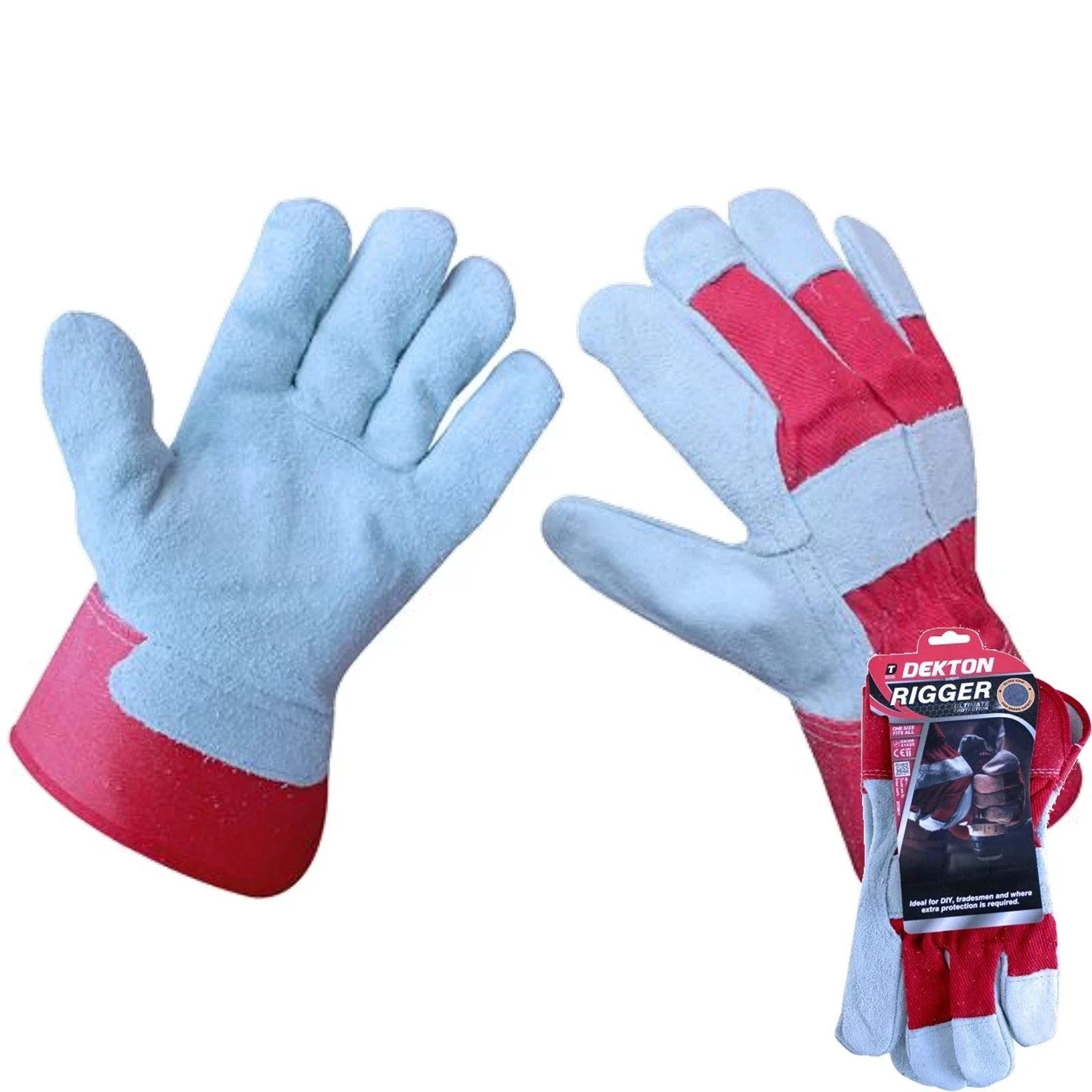 Dekton Rigger Work Gloves Leather Palm Heavy Duty Safety Gloves One Size DT70817 - Image 1