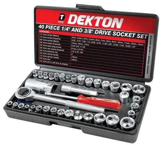Dekton 40 Piece 1/4 & 3/8 Drive Socket Set Metric Imperial Ratchet