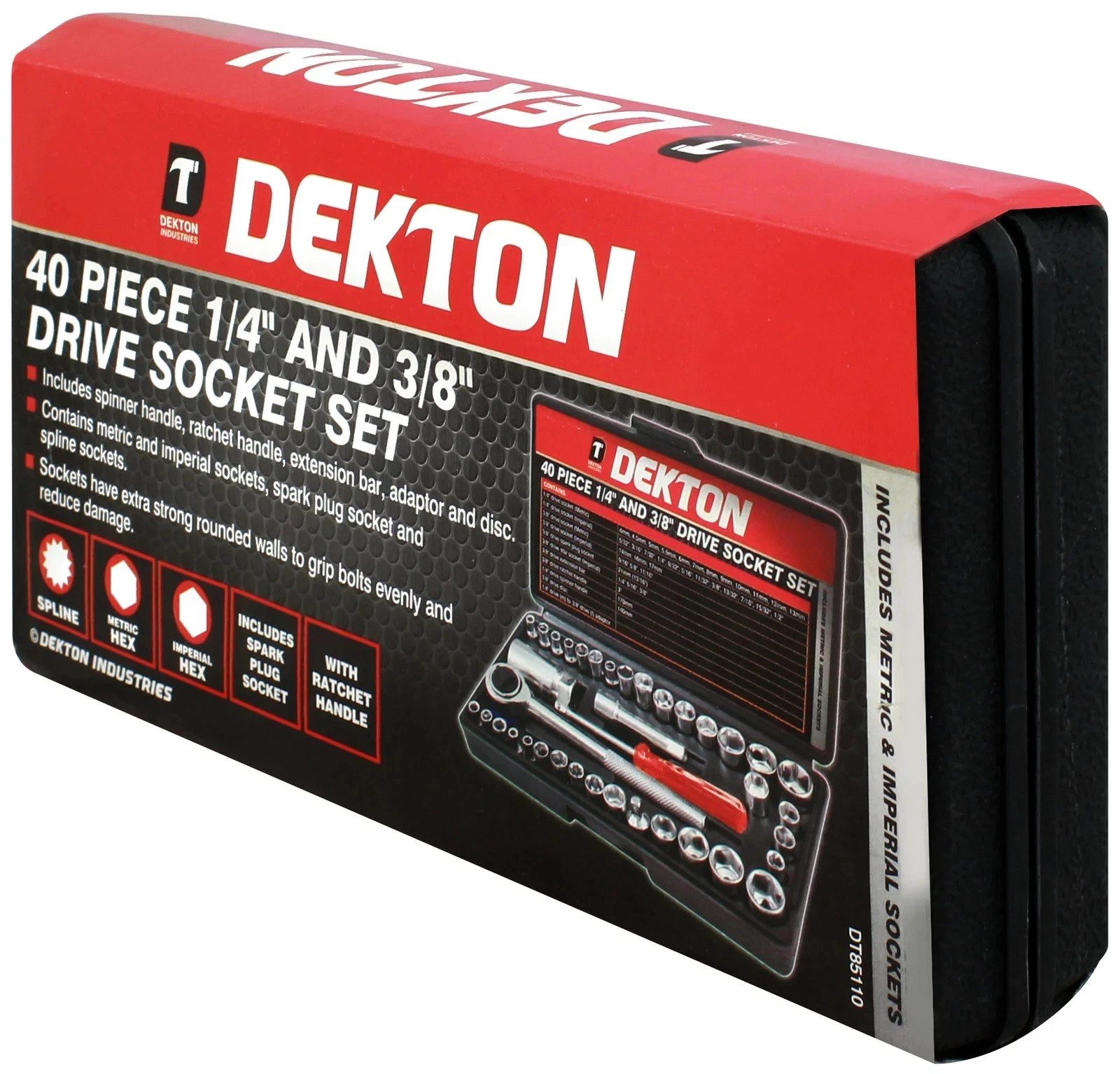 Dekton 40 Piece 1/4 & 3/8 Drive Socket Set Metric Imperial Ratchet - Image 2