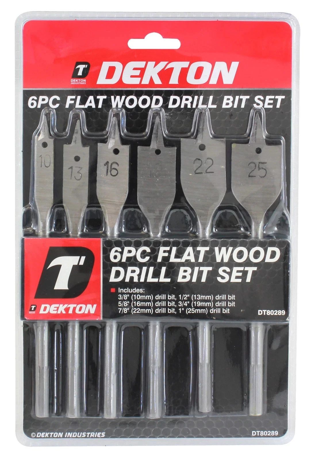 Dekton 6PC Flat Wood Drill Bit Set 10mm 13mm 16mm 19mm 22mm 25mm - Image 1