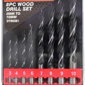 Dekton 8PC Wood Drill Bit Set 3mm 4mm 5mm 6mm 7mm 8mm 9mm 10mm Carbon