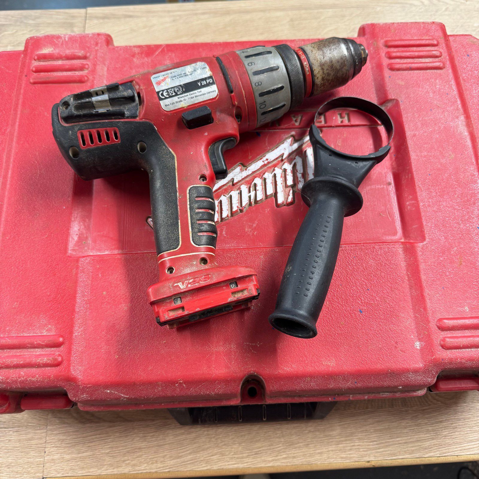 Milwaukee V28 PD 28V Combi Drill Used With Case Side Handle No Battery Charger - Image 1