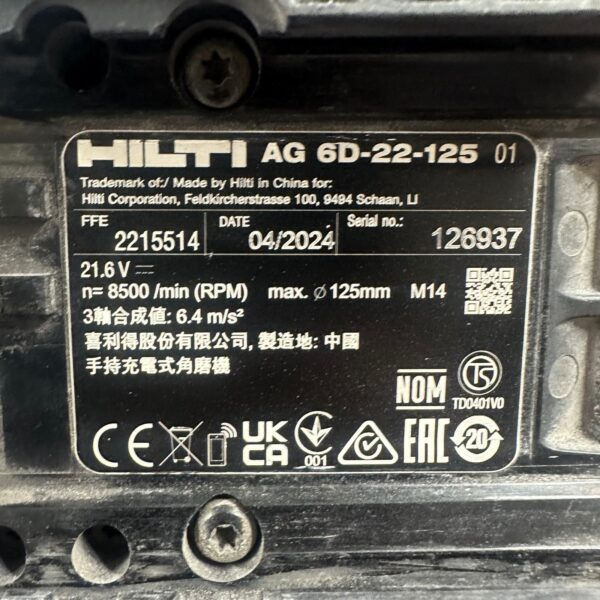 Hilti AG 6D-22-125 22V Nuron Cordless Angle Grinder 125mm Bare Unit Used