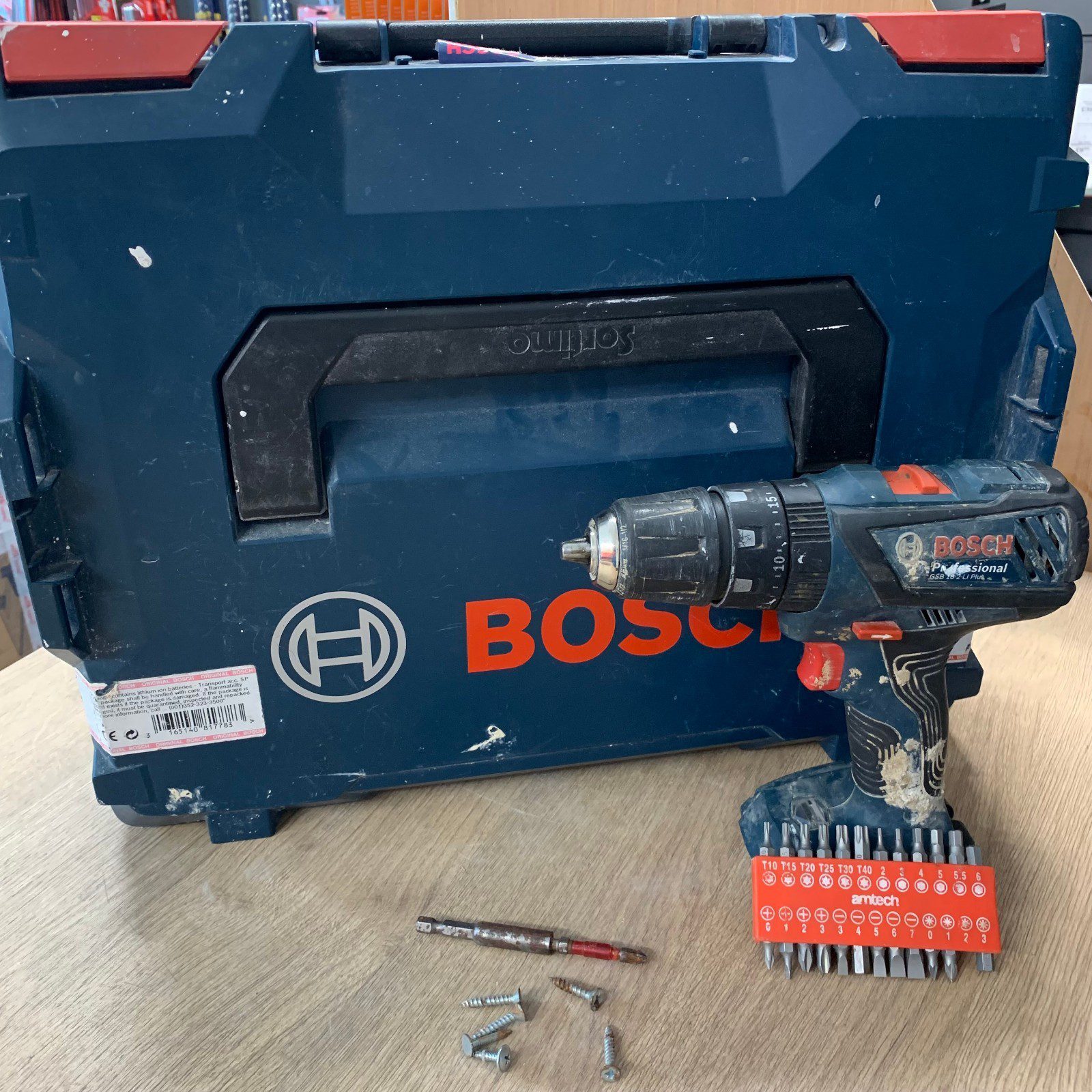 Bosch GSB 18-2-LI Plus 18V Combi Drill Body Case Driver Bit Set Used - Image 1