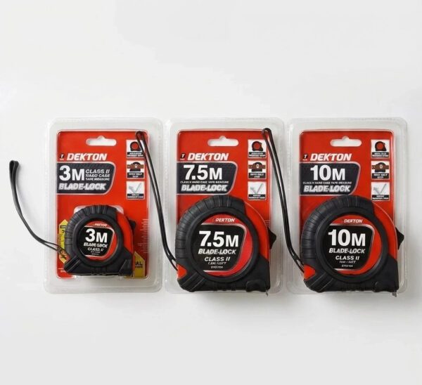 Dekton Blade Lock Tape Measure Class II 3m 7.5m 10m Hard Case Belt Clip Grip