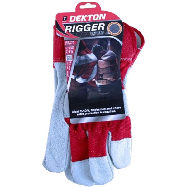 Dekton Rigger Work Gloves Leather Palm Heavy Duty Safety Gloves One Size DT70817