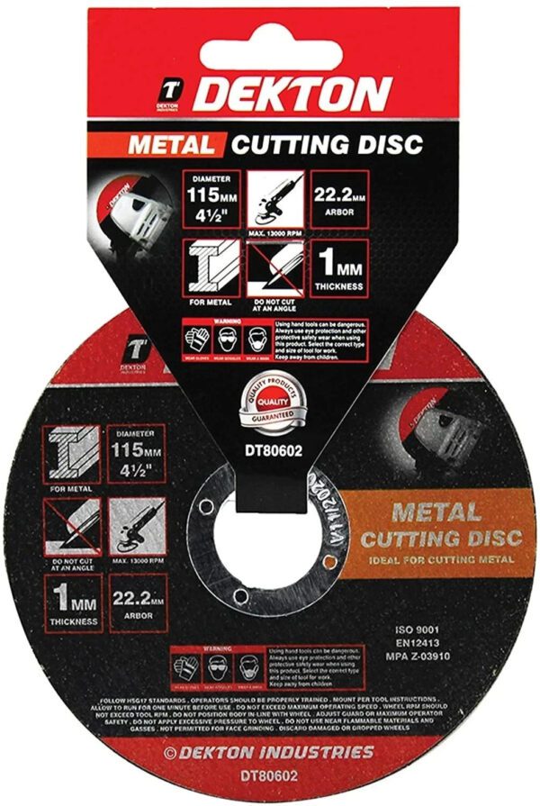 Dekton 115mm Metal Cutting Disc 1mm 4.5 Inch Angle Grinder 22.2mm Bore