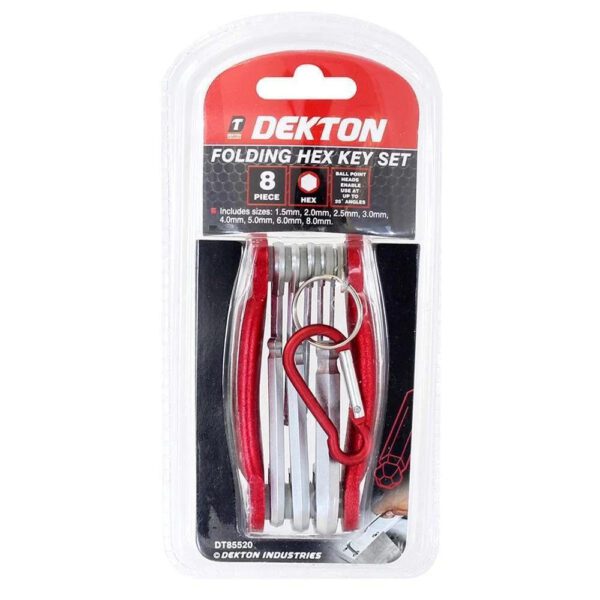 Dekton Folding Hex Key Set 8 Piece Ball Point Allen Key Set With Carabiner New