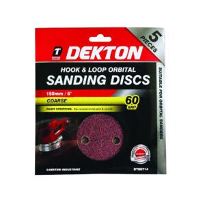 Dekton DT80714 150mm Sanding Discs 60 Grit Hook Loop Orbital 5 Pack New