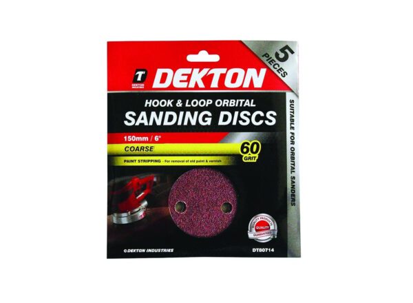 Dekton DT80714 150mm Sanding Discs 60 Grit Hook Loop Orbital 5 Pack New
