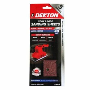 Dekton DT80742 Hook Loop Sanding Sheets 93x230mm 40 Grit Extra Coarse 5pc New