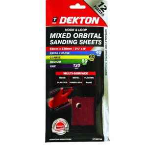 Dekton DT80750 Mixed Orbital Sanding Sheets 93x230mm 40 60 80 120 Grit 12pc New