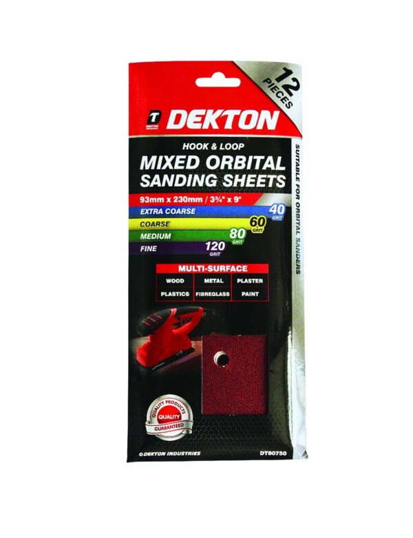 Dekton DT80750 Mixed Orbital Sanding Sheets 93x230mm 40 60 80 120 Grit 12pc New