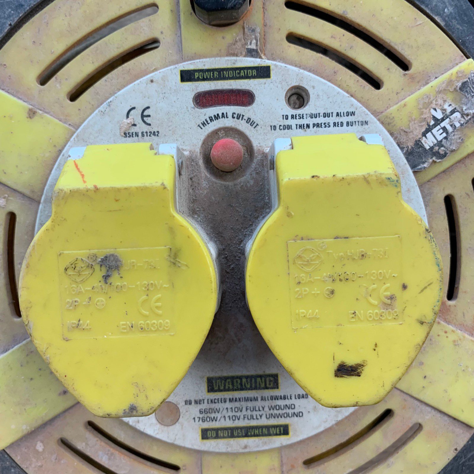 110V 16A Extension Cable Reel Twin Socket Site Power Lead Thermal Cut Out Used - Image 2