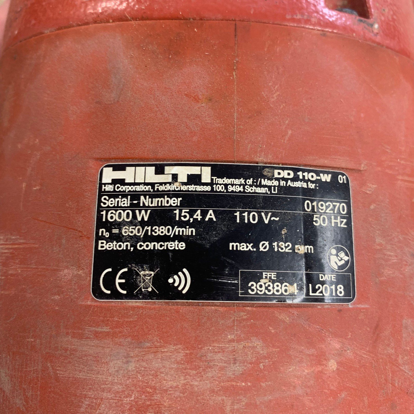 Hilti DD 110-W Diamond Core Drill 110V With Core Drill Bits Used - Image 10