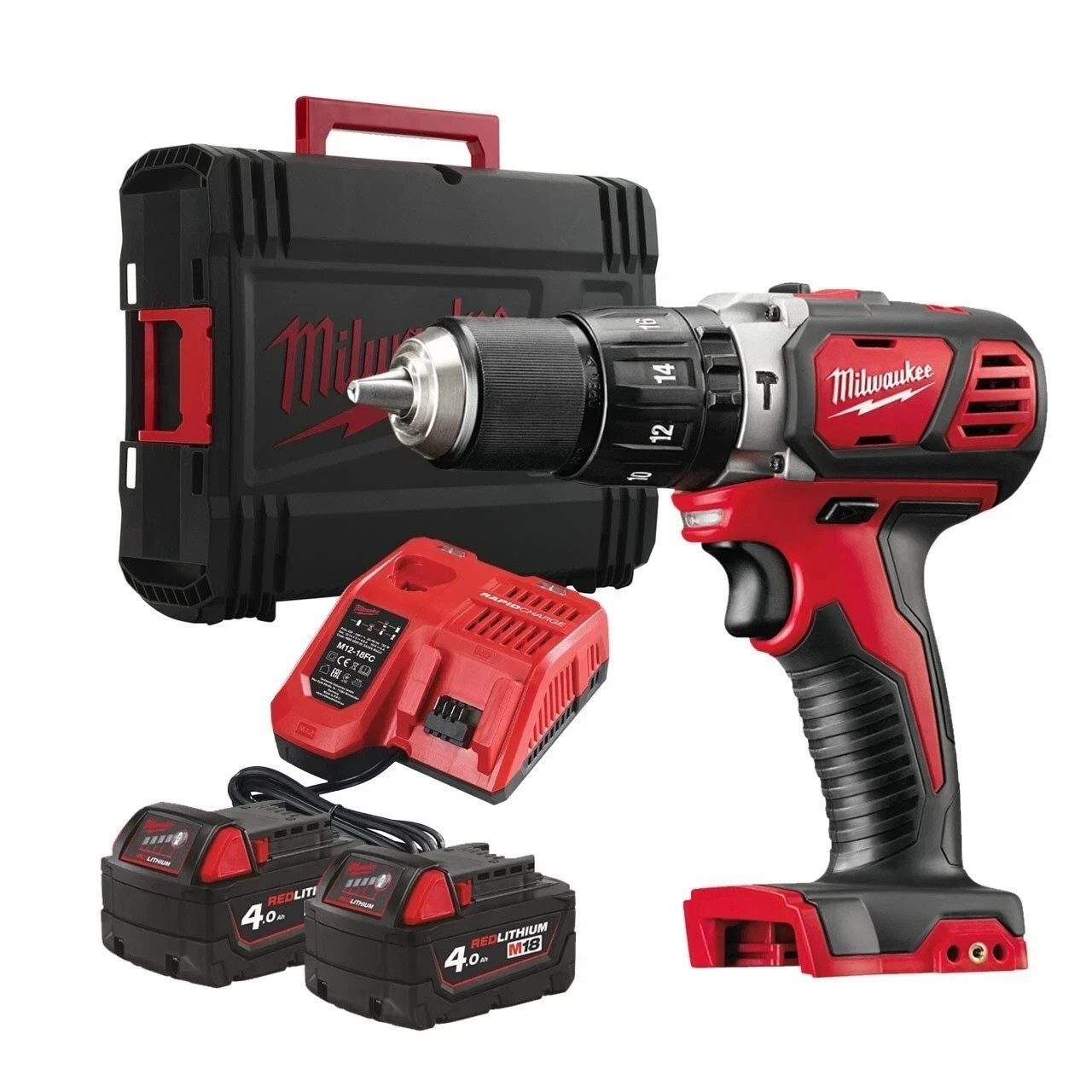 Milwaukee M18 BPD-402C Combi Drill Kit 18V 2x 4.0Ah Batteries Charger Case - Image 1