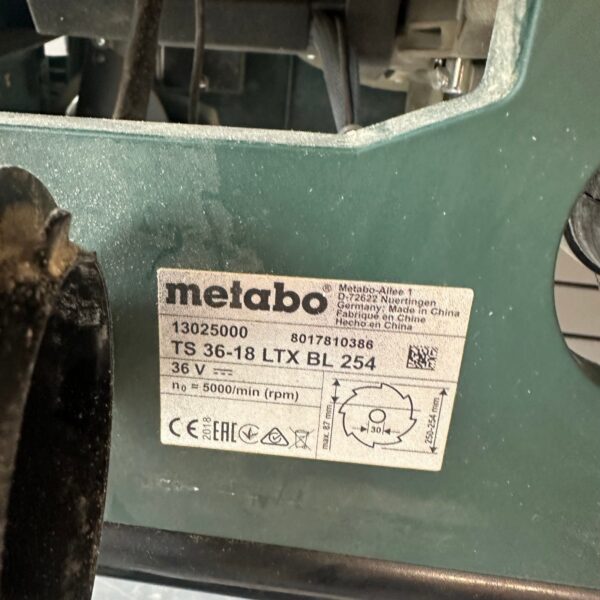 Metabo TS 36-18 LTX BL 254 36V Cordless Battery Table Saw With Stand Accessories