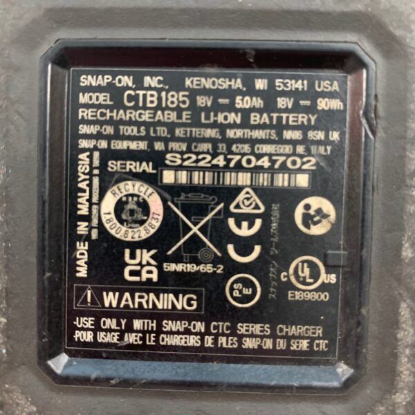 Snap-on CTB185 18V 5.0Ah 90Wh Li-Ion Battery Pack Used Genuine