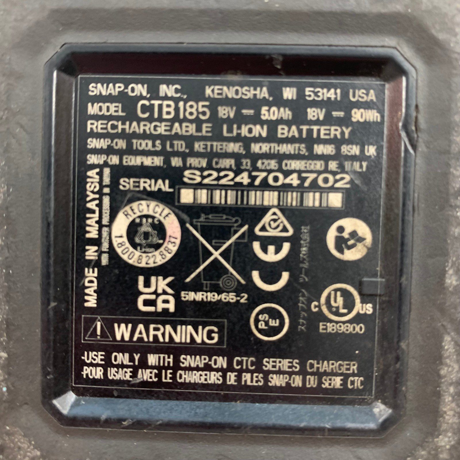 Snap-on CTB185 18V 5.0Ah 90Wh Li-Ion Battery Pack Used Genuine - Image 8