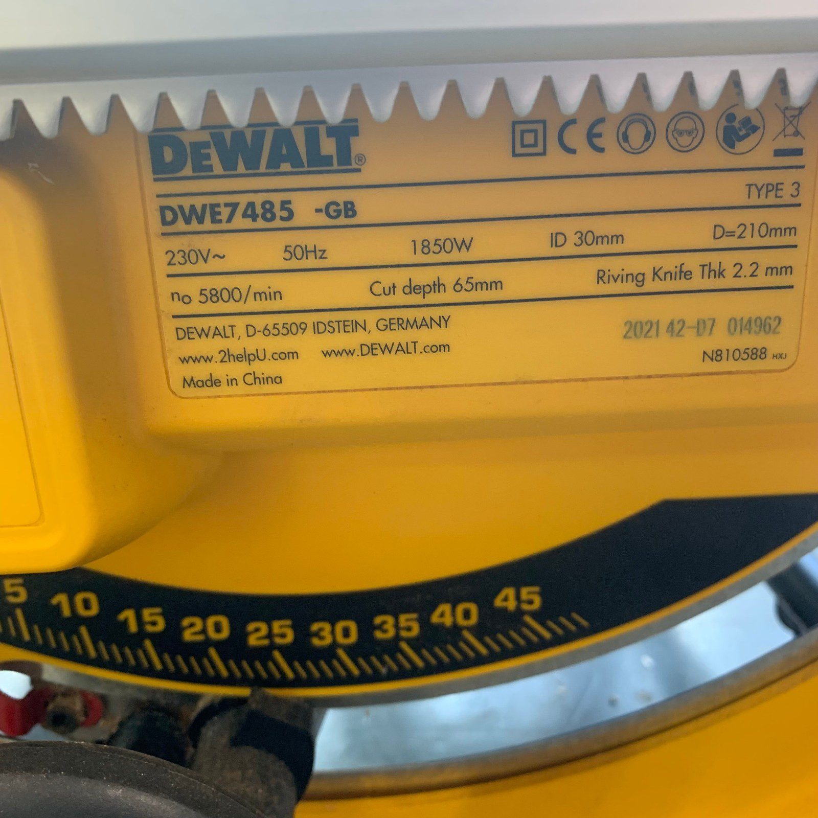 DeWalt DWE7485 230V 210mm Table Saw 1850W Portable Site Saw Used - Image 9