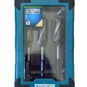 Erbauer Wood Drill Bit Set 3pc 16mm 20mm 25mm x 120mm New