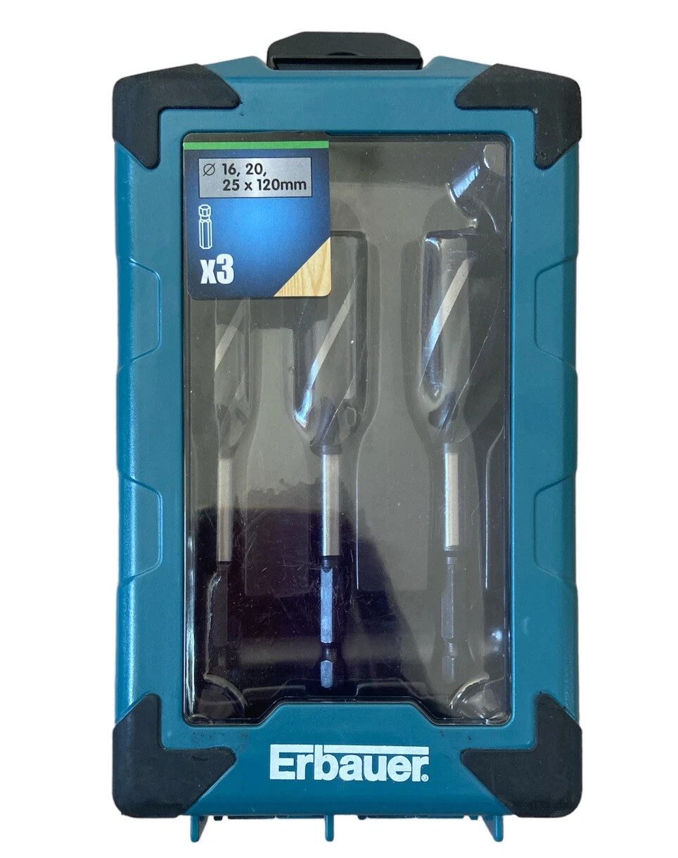 Erbauer Wood Drill Bit Set 3pc 16mm 20mm 25mm x 120mm New - Image 1