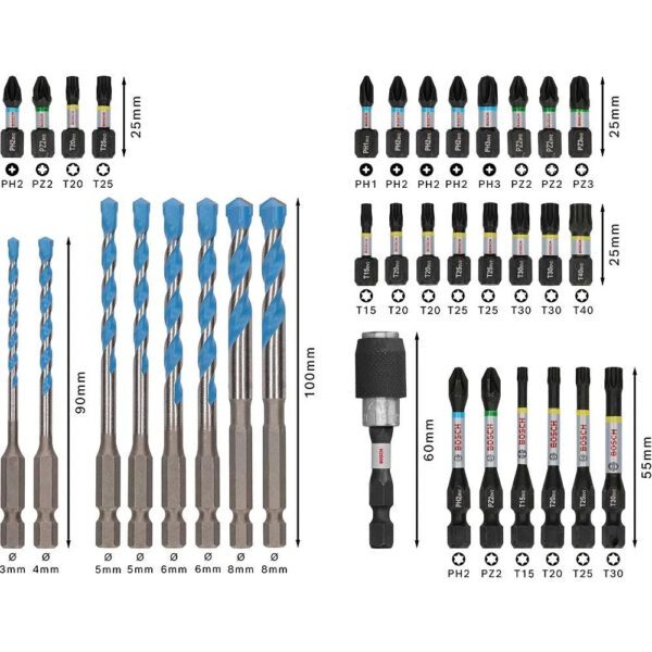 Bosch PRO Impact 35 Piece Mixed Drill Driver Bit Set Pick Click HEX-9 New