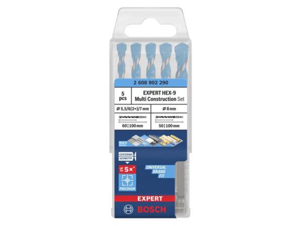 Bosch Expert HEX-9 MultiConstruction Drill Bit Set 5pc 5.5-8mm New