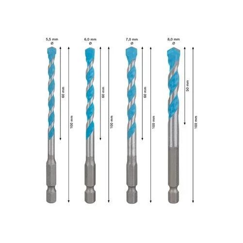 Bosch EXPERT HEX-9 Multi Construction Drill Bit Set 4 Piece 2 608 902 369 New