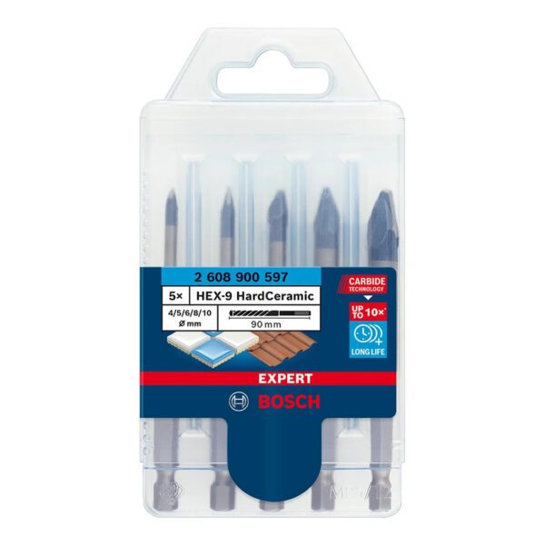 Bosch Expert HEX-9 HardCeramic Drill Bit Set 5pc 4-10mm New