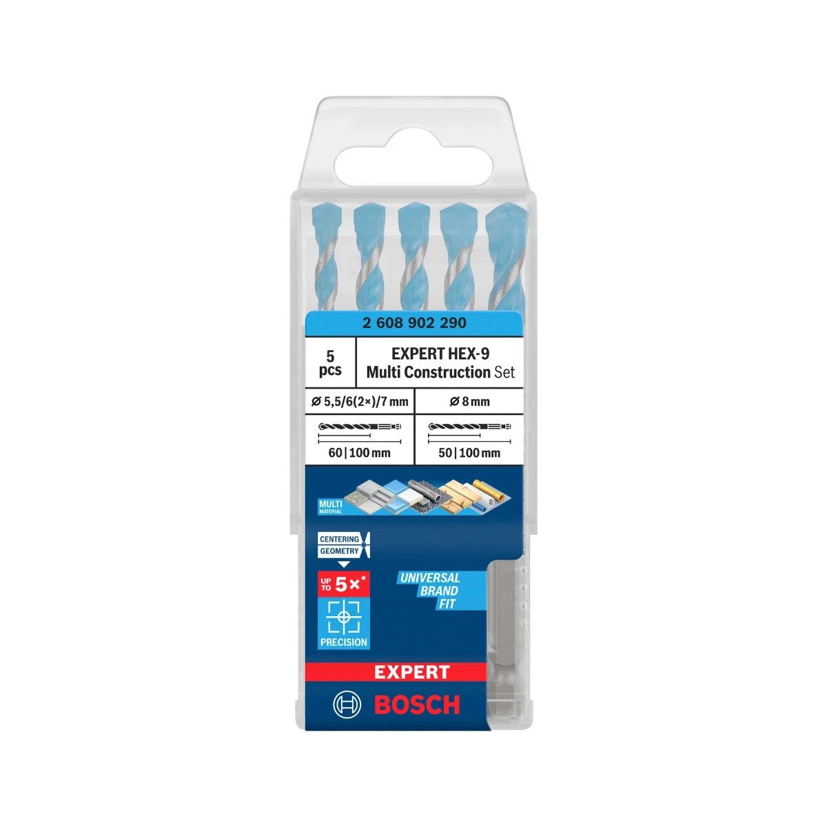 Bosch EXPERT HEX-9 Multi Construction Drill Bit Set 5 Piece 2608902290 New - Image 1