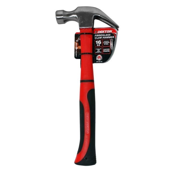 Dekton 16oz Fibreglass Claw Hammer Carbon Steel Heavy Duty Anti Slip Handle New