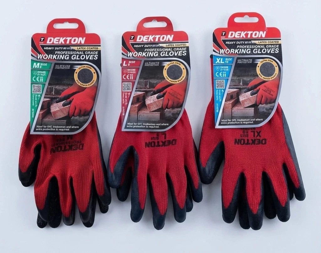 Dekton Latex Coated Work Gloves – Heavy Duty Working Gloves M/L/XL Sizes