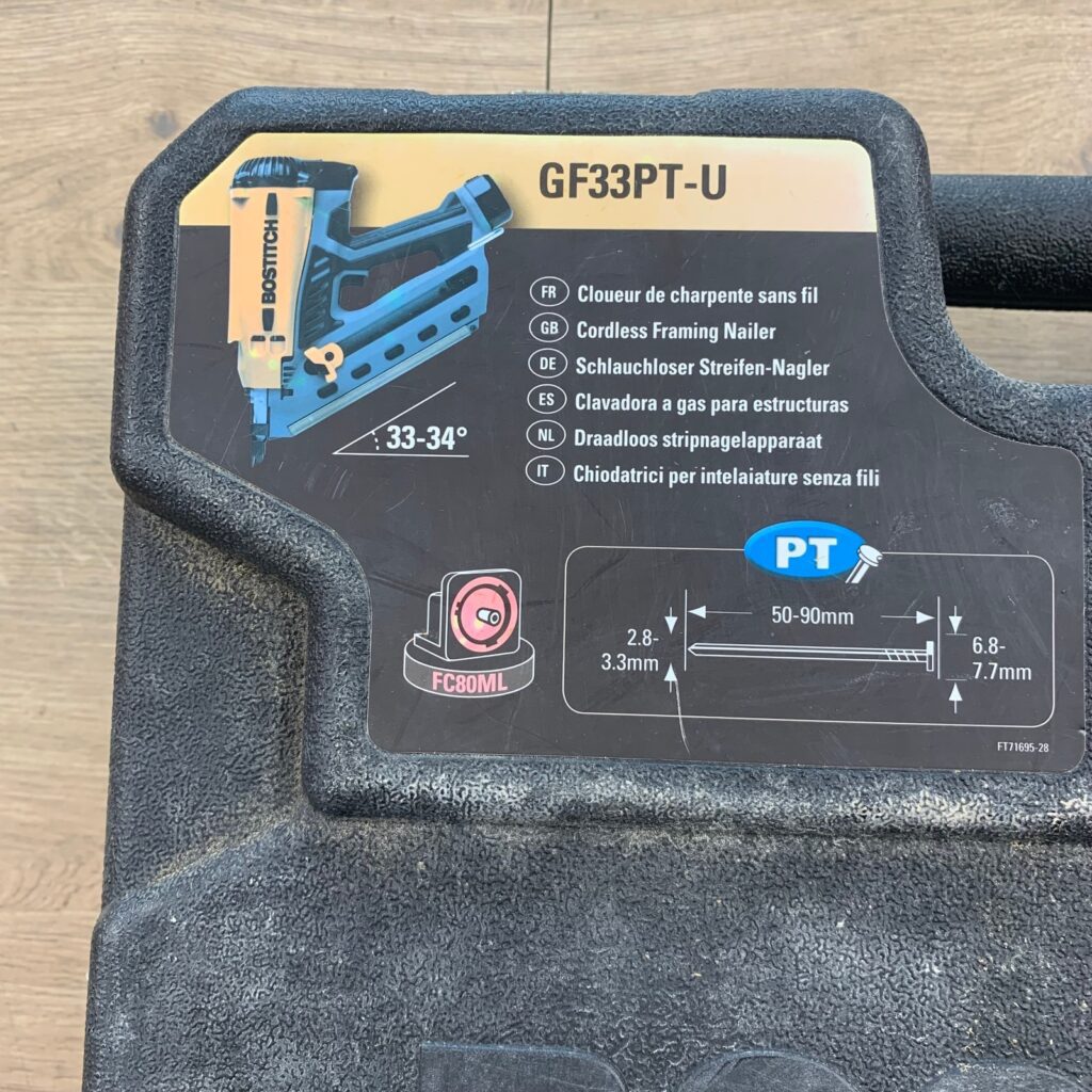 Bostitch GF33PT 7.2V Gas Cordless Framing Nailer 50-90mm 2 Batteries Case