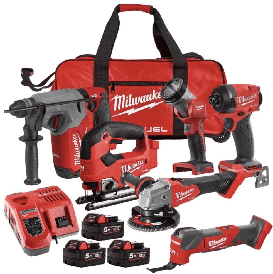 Milwaukee M18 FPP6L3 18V 6 Tool Kit 3x 5Ah Batteries Charger Wheel Bag