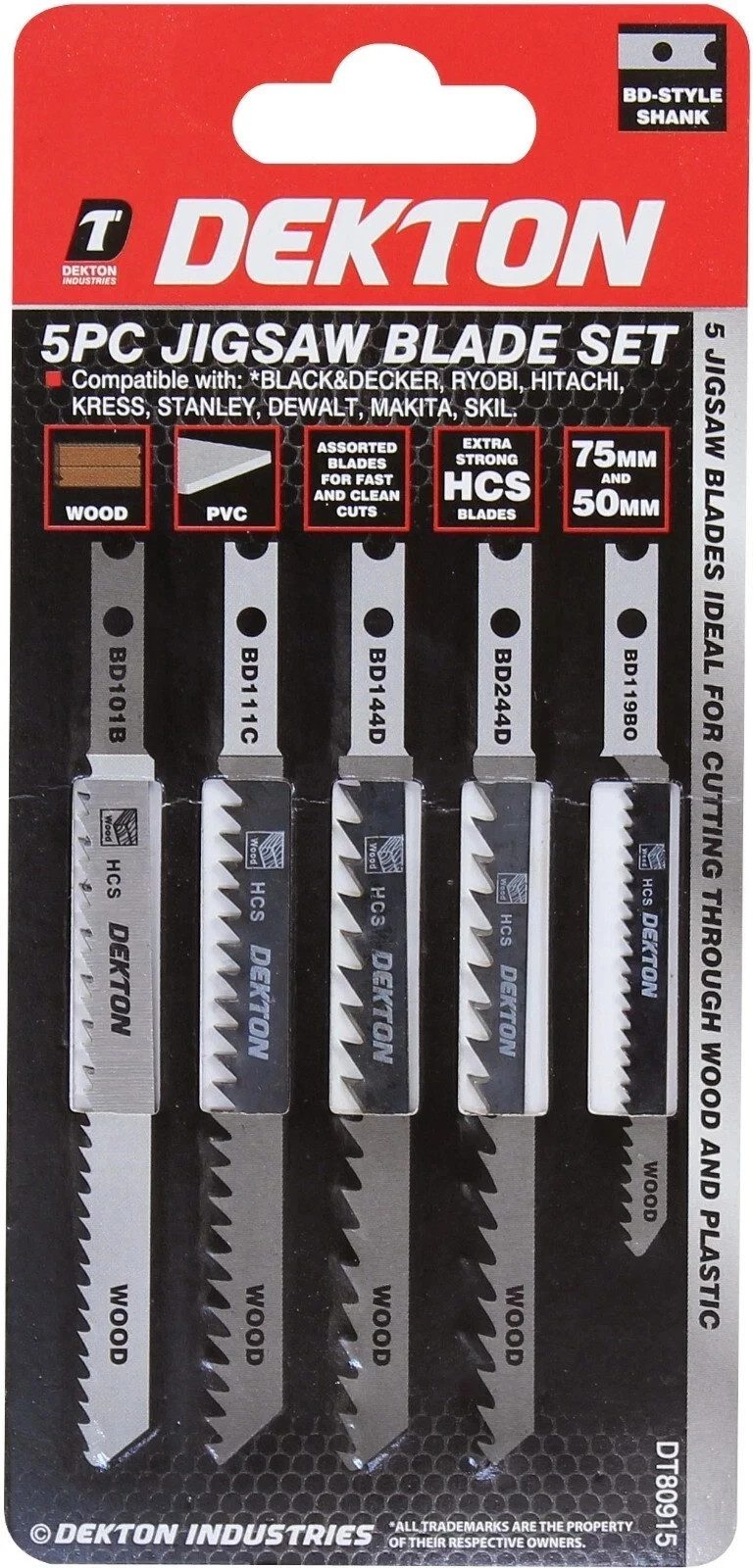 Dekton Jigsaw Blade Set BD Style Shank HCS Jigsaw Blade Set Wood PVC 5 pc - Image 1