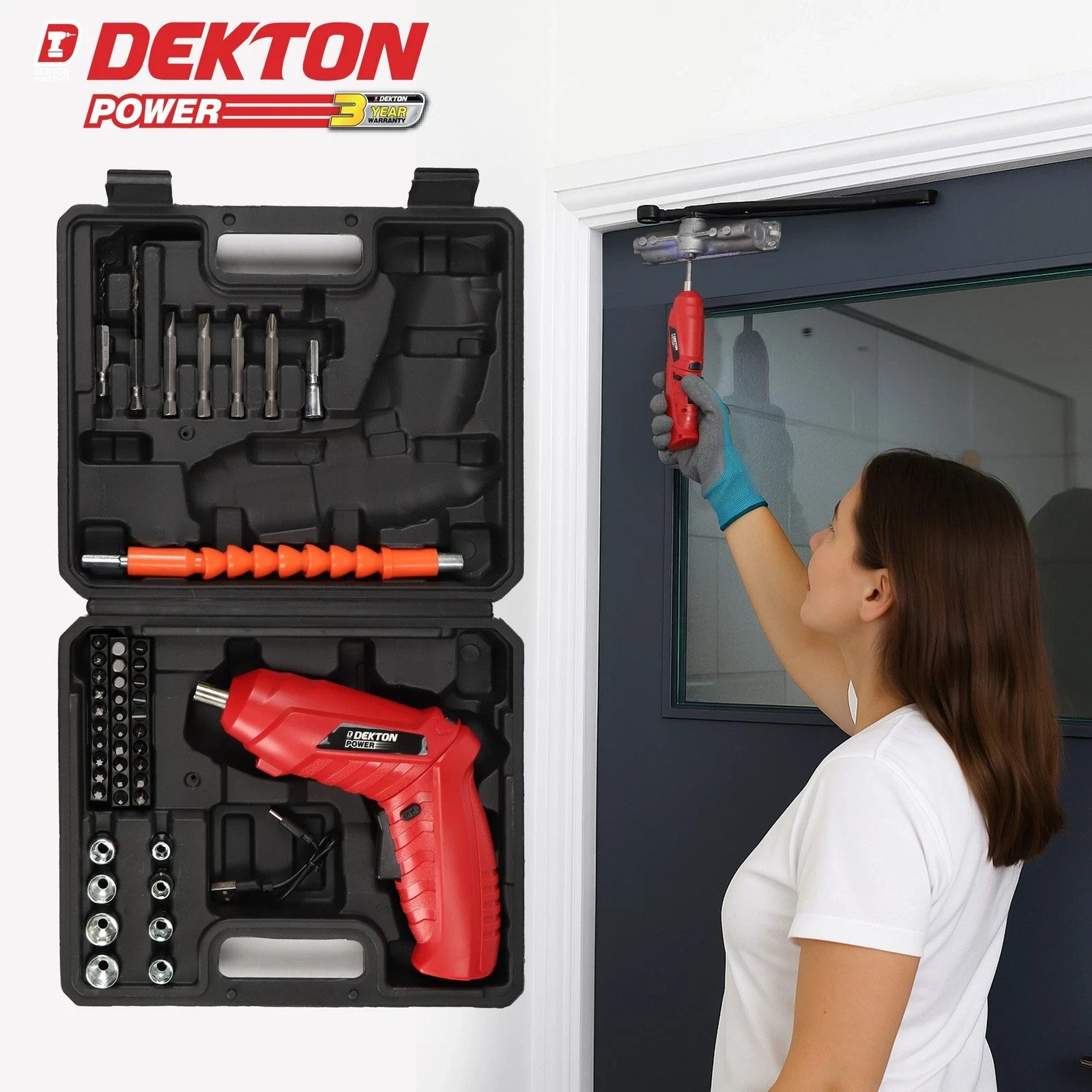 Dekton 3.6V Cordless Electric Screwdriver Kit 46pc 2-in-1 USB-C Rechargeable New - Image 3