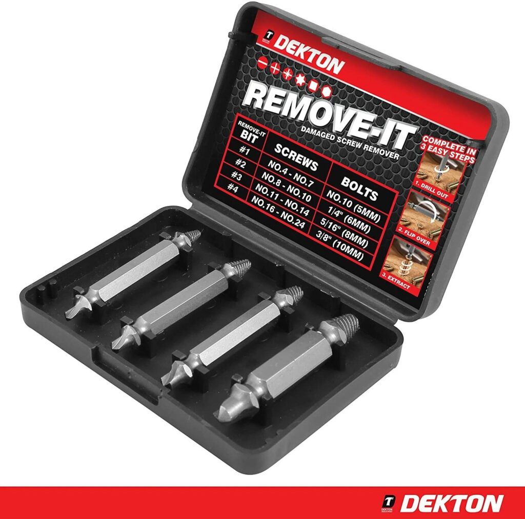 Dekton DT65924 Remove-It 4pc Damaged Screw Bolt Extractor Bit Set With Case New