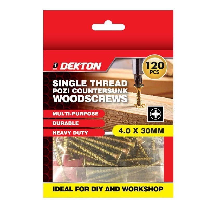 Dekton 4.0 x 30mm Wood Screws Pozi Countersunk Single Thread 120 Pack New