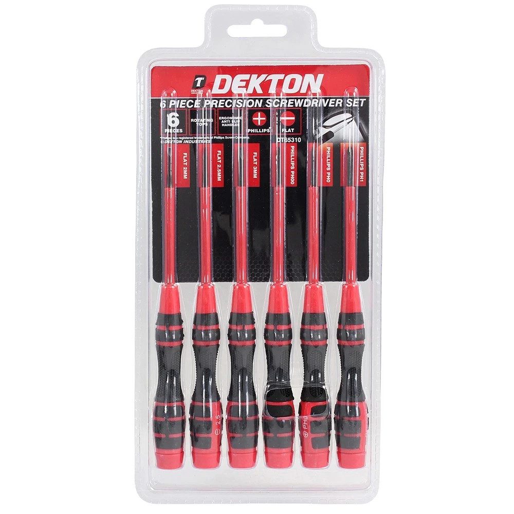 Dekton DT65310 6 Piece Precision Screwdriver Set Phillips PH00 PH0 PH1 Slotted